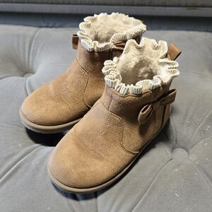 Tan Suede Kids Boots with Bow